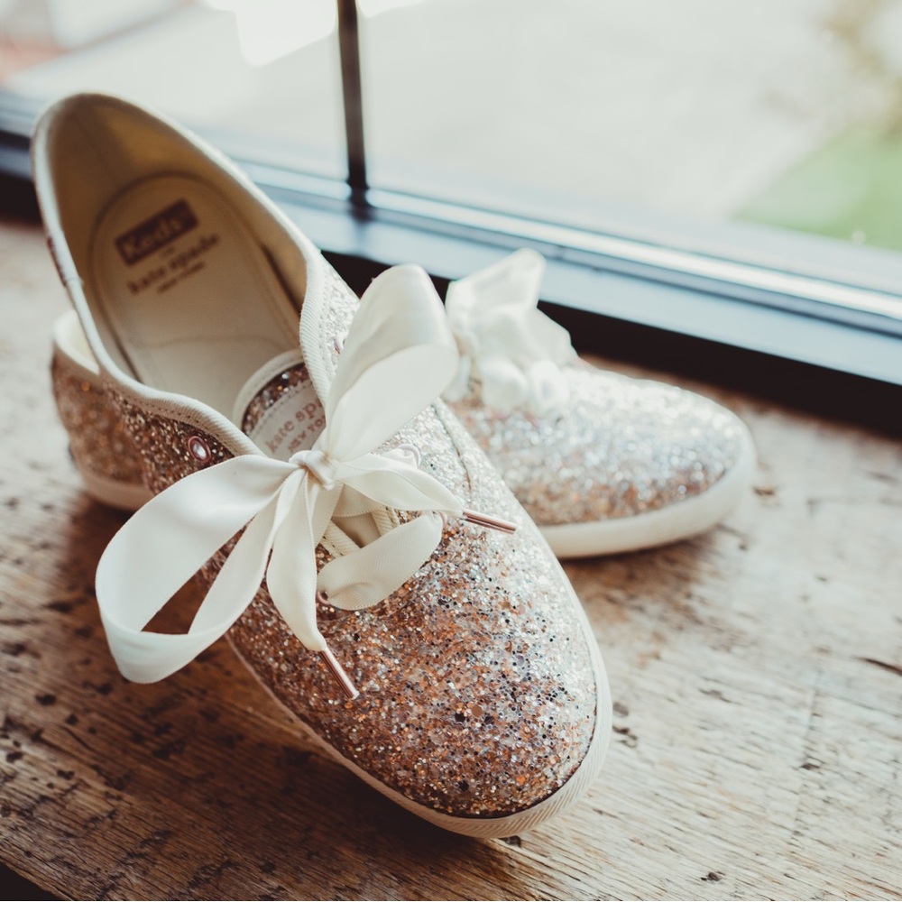 Keds/Kate Spade multi metallic glitter sneakers with ribbon laces size 6.5 M